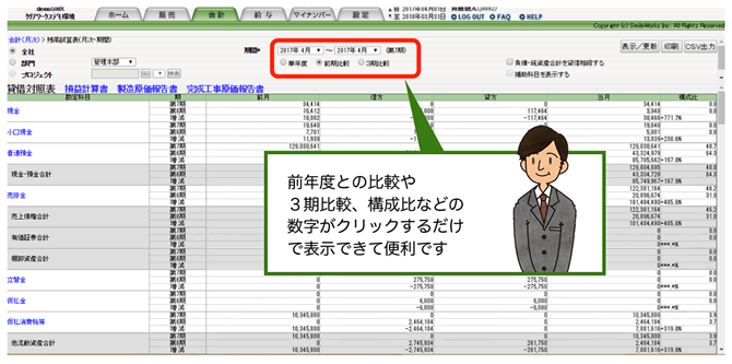 会計システムの月次画面で確認